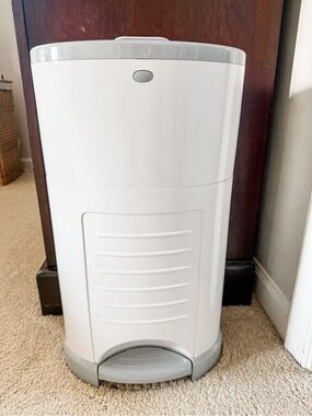 White Step Pedal Diaper Pail - Neutral Nursery Trash Can